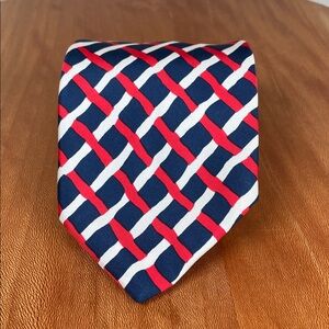 Lord & Taylor John Weitz Red White & Blue Geometric Pattern Stripe Silk Tie